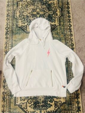 Aviator Nation white hoodie with pink bolt size xl